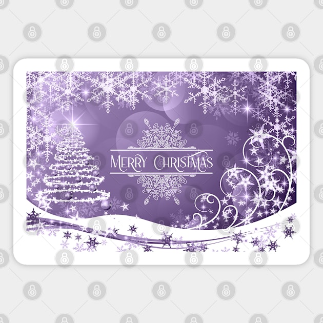 Pretty Xmas Tree and Snowflakes and Merry Christmas Greeting - on Mauve Magnet by karenmcfarland13
